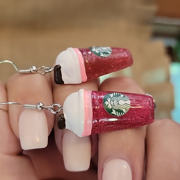 🔥LAST PAIR🔥 Starbucks Pink Drink Frappe Drop Earrings - Picture 5 of 7